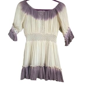 TONY COHEN silk tunic/mini dress. Cream and purple tie dye. Size small